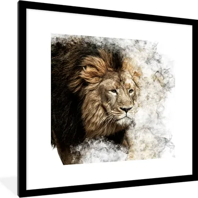 Produktbild von MuchoWow® MuchoWow® Gerahmtes Poster Löwe - Rauch - Tiere 40x40 cm - Poster mit zchwarzem Bilderrahmen - Poster - Plakat im Rahmen