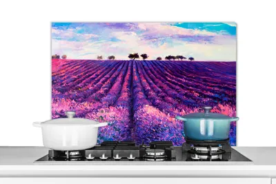 Obrázok produktu pre MuchoWow® Splashback Kuchyňa - Kuchynský backsplash - Ochrana steny pre sporák a drez Olejomaľba - Maľba - Kvety 80x55cm Alu-Dibond (alternatíva k