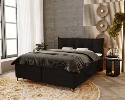 Produktbild von Boxspringbett mit Bonell-Matratze 180x200 Liron - Doppelbett, Bettkasten, Topper, Designer-Bett, Bouclé-Stoff (Schwarz - Anthology 19)