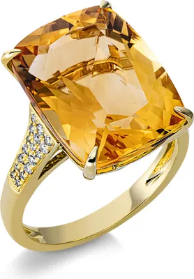 Produktbild von Ring aus 750 Gelbgold Citrin 10,4ct gelb 34 Brillanten 0,19ct TW-SI B:16mm Innenumfang 54mm  Ø17.2mm