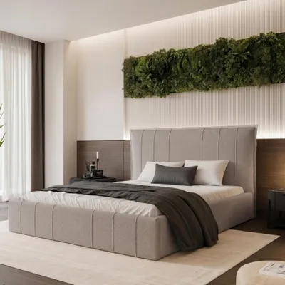 Productafbeelding van Boxspringbed TERENZO 160x200, taupe/lichtbeige, met opbergruimte en lattenbodem