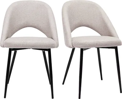 Produktbild von Miliboo - Vintage-Stühle aus Stoff mit strukturiertem Samteffekt in Beige und schwarze Metallfüße (2er-Set) COSETTE