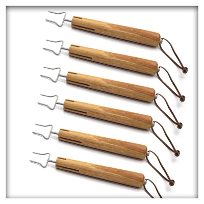 Produktbild von Grillspieße Grillgabel Spieße ausziehbar, Edelstahl Holzgriff Lang Lagerfeuer Teleskop Ausziehbar Fleischgabel, zum Grillen, Lagerfeuer und Camping 6 Stück