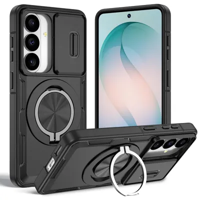 Obrázek produktu pro Magnetické pouzdro pro Samsung Galaxy S24+ / S25+ / S26+, ochranné pouzdro s ochranou fotoaparátu a kroužkovým stojánkem Černá