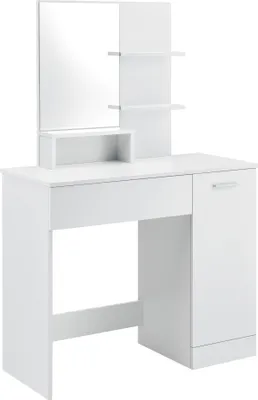 Produktbild von Frisierkommode mit Spiegel Schrank und Schublade Frisiertisch 138 x 90 x 38 cm Schminktisch mit Ablageflächen Spanplatte Weiß [en.casa]