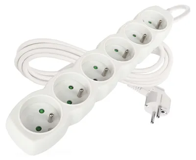 Prodlužovací kabel 3 m / 6 zásuvek / bílý / PVC / 1 mm2