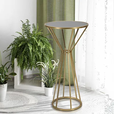 Immagine prodotto di Tavolino laterale con specchio, struttura in metallo conico, dimensioni 50x100 cm, colore oro, design Mauro Ferretti