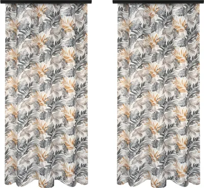 Produktbild von Fertige Vorhänge mit Kräuselband 140x280 cm 2 Stücke mit grauen Blättern Muster blickdichte Gardinen für Wohnzimmer