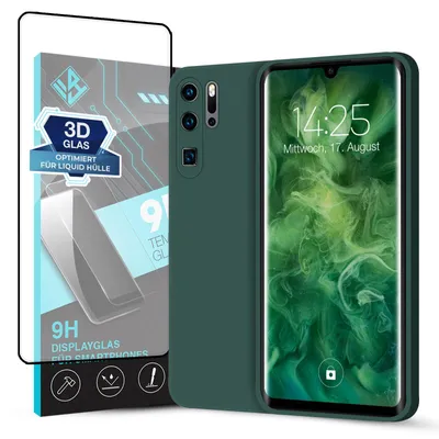 Produktbild von Hülle für Huawei P30 Pro mit 9H Displayglas Displayschutz Case Cover Bumper Smartphone Softgrip Schutzhülle Farbe: Grün