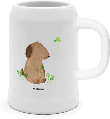 Produktbild von Mr. & Mrs. Panda Krug Hund Kleeblatt - Weiß - Geschenk, Seidel, Viel Glück, Niedlich, Humpen, Trinkkrug, Steinkrug, Hunderasse, Bier