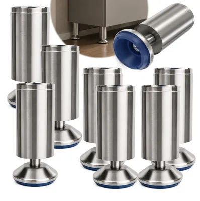 Produktbild von HOOZ® Möbelfüße Edelstahl 150 mm 8er Set [BREITER STÜTZFUSS] Möbelbeine Ø 50 mm – Schrankfüße für Kommode TV-Board & Regal