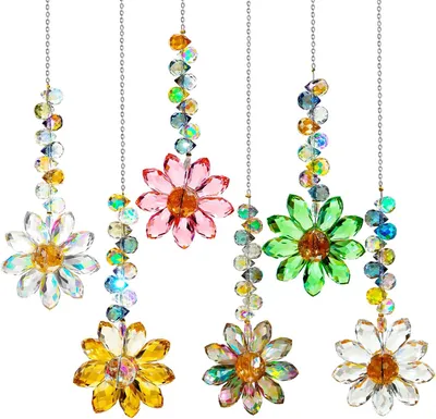 Image de Capture-soleil en cristal avec motif floral, lot de 6, cristaux arc-en-ciel, pour décoration de fenêtre