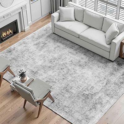 Productafbeelding van VEVOR Woonkamertapijt, 2743 x 3658 mm, kortpolig wasbaar vloerkleed in boho-stijl, antislip tapijt, binnenmat voor slaapkamer, woonkamer, kinderkamer, kantoor, grijs