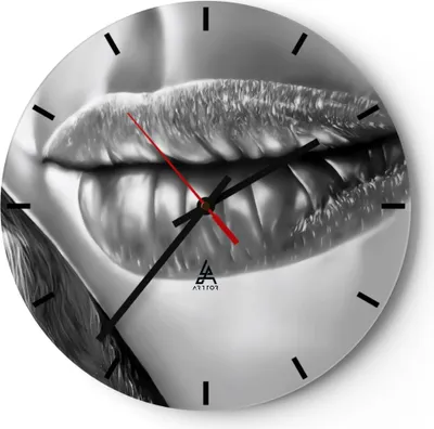 Produktbild von Wanduhr - Rund - Glasuhr - Lippen Gesicht weiblich Lippenstift - 40x40cm - Schleichendes Uhrwerk - Lautlos - zum Aufhängen bereit - Dekoration Modern - Wanddekoration aus Glas - C3AR40x40-2266