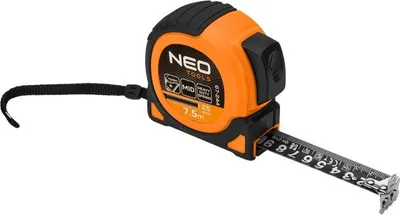Produktbild von NEO TOOLS Professional Maßband 7,5m x 25mm - Schwarz Nylon-Stahlband - Magnethaken- 2 Stopp-Tasten - Doppelseitige Skala - Automatischer Bandstopp