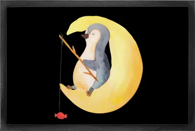 Produktbild von Mr. & Mrs. Panda fußmatte Pinguin Mond 60 x 90 cm - Schwarz - Geschenk, Fussmatte, Süßigkeiten, Schlafzimmer, Schmutzmatte, Erschöpft, Spruch, Schmutzfänger, Gummimatte