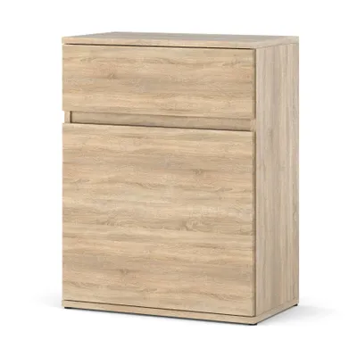A light brown wooden cabinet with one drawer and two doors, shown against a white background.