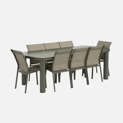 Immagine prodotto di Set tavolo da giardino in alluminio con 8 sedie, Verde kaki