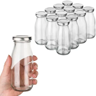 Produktbild von 12x Milchflasche Glasflasche 250ml - kleine Glasflaschen zum Befüllen leere Flaschen zum Befüllen mit Schraubverschluss Smoothie Flasche Glas Weithalsflasche Milchbehälter