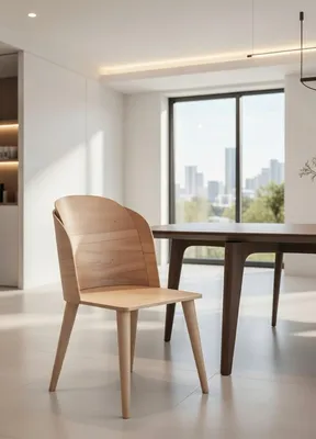 Produktbild von Stuhl aus Naturholz mit ergonomischer Rückenlehne und stabiler Basis