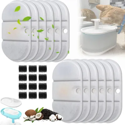 Obrázek produktu pro Náhradní filtry pro fontánu pro kočky Katzenbrunnen, objem 2,1 litru, kompatibilní s Petlibro PLWF002 | 12 filtrů s aktivním uhlím + 12 předfiltrů (houbiček)
