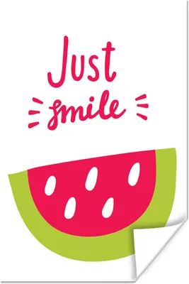 Produktbild von MuchoWow® Poster Illustration mit dem Zitat "Just smile" und einem Stück Wassermelone 80x120 cm - Papierdruck