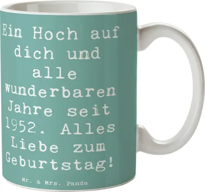 Produktbild von Mr. & Mrs. Panda Tasse Spruch 1952 Geburtstag - Meeresbrise - Geschenk, Geburtsjahr, Happy Birthday, Teetasse, Trinkbecher, kaffeetasse bedruckt, 70er Jahre, Becher