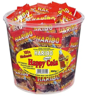 Obrázek produktu pro HARIBO Happy Cola mini sáčky ovocné žvýkačky 100 ks.