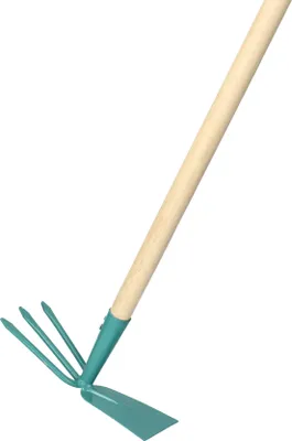 Obrázok produktu pre KOTARBAU® Dvojitá motyčka s 3 zubami na prácu v záhrade 136 cm s drevenou násadou
