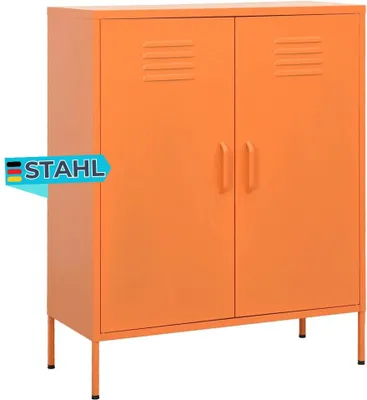 Produktbild von Sideboard KEVI Metall Orange 80x35x101,5 cm Stahl     | Flurschrank Metallschrank Lagerschrank Beistellschrank Wohnzimmer