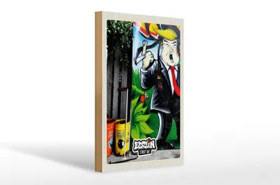 Produktbild von Holzschild Reise 20x30cm Berlin Graffiti Trump Street Art