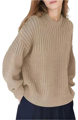 Produktbild von Damenpullover Oversize mit voluminösen Ärmeln Vintage Stilvoll Beige S