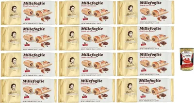 Produktbild von Matilde Vicenzi millefoglie snack alla nocciola, Blätterteigbacken, knusprige und zarte, snack gefüllt von Haselnusscreme 12x 125g + Italian gourmet polpa 400g