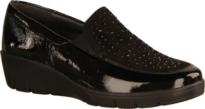 Produktbild von Semler Judith J7155-001 bequemer Slipper, Damen, Schwarz, Leder, NEU - Damenschuhe Bequeme Ballerina / Slipper, Schwarz, leder (k-lack/samt-chevro), absatzhöhe: 30 mm keil