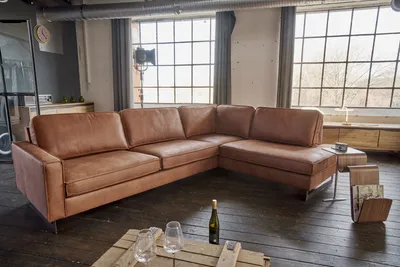 Produktbild von KAWOLA Ecksofa VILNIUS 3-Sitzer mit Recamiere rechts Kunstleder mit Lederanteil cognac