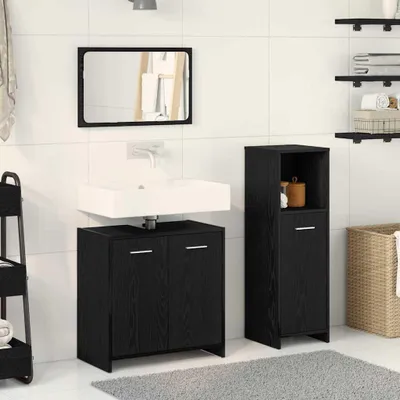 Produktbild von CLORIS Badezimmermöbel-Set 3 pcs Schwarz Eichen-Optik Holzwerkstoff - Badezimmer 658