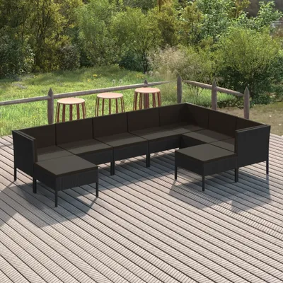 Produktbild von 9-tlg. Garten-Lounge-Set mit Auflagen Poly Rattan Schwarz , Gartenmöbel-Sets Design 2024