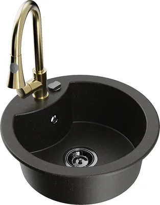 Produktbild von Mexen Diego 1-Becken-Granit-Spüle mit Mischbatterie Elia, Schwarz/Gold metallisch - 6512-75-670101-50-B