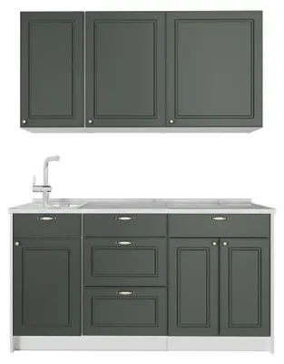 Produktbild von Singleküche Vicco Fame-Line Grün-Gold Landhaus/Weiß 150 cm ohne Arbeitsplatte, Model 64818