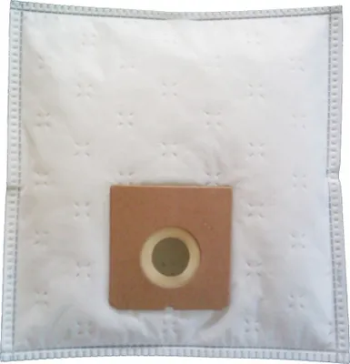 A white vacuum cleaner bag with a brown cardboard insert and a circular opening.