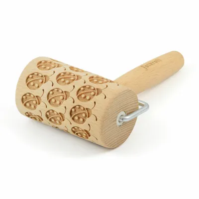 Produktbild von Folkroll Teigrolle Marienkäfer, mini, 9.5 cm, Nudelholz, Prägerolle, Muster, Motiv, Rolle, Buchenholz, 330784