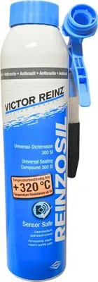 A can of Victor Reinz Reinzosil universal sealing compound with a blue spray nozzle attached.