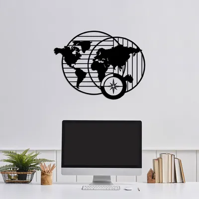 Produktbild von Wallity, World- SKL2515, Schwarz, Sonstige Wohndekorationen, 70 x 52 cm, 100% Metall (Dicke: 1