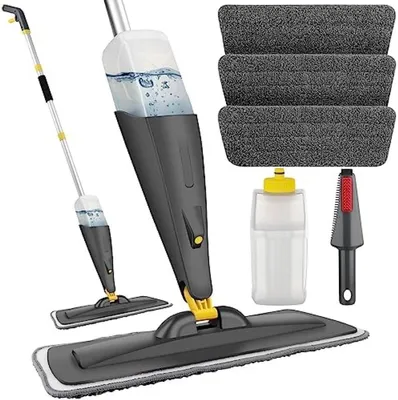 Produktbild von PolkaHome® Bodenwischer mit Sprühfunktion, 550 ml, Sprühmopp, Wischmopp, für den Haushalt, zur Bodenreinigung, grau