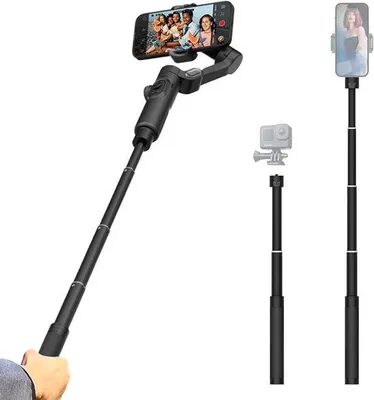 Image de Rallonge pour appareil photo reflex de 29 pouces, perche à selfie réglable, fixation rapide 1/4", compatible avec divers stabilisateurs portables et autres appareils.