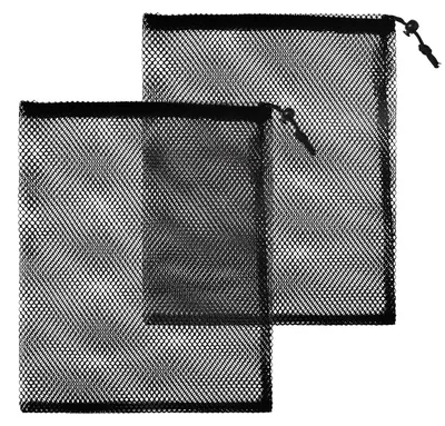 Productafbeelding van Set van 2 zwarte nylon netzakken met koordsluiting - 30 x 40 cm