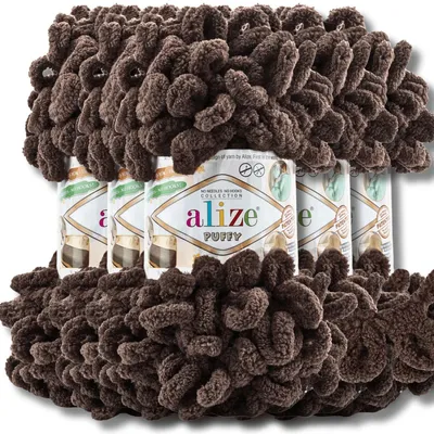 Produktbild von Alize 5x 100g Puffy Wolle, Uni, Häkeln, Stricken (Dark Chocolate - 534)