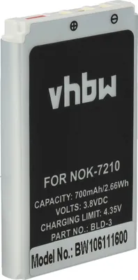 Produktbild von vhbw Akku kompatibel mit Nokia 6560, 6610, 6225, 3205I, 6585, 6200, 3205, 6220, 3200, 2100, 3300 Handy Smartphone Telefon (700 mAh, 3,7 V, Li-Ion)