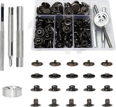 Produktbild von 40-teiliges Edelstahl-Druckknopfset mit Zange und 3 Werkzeugen – 15-mm-Druckknöpfe für Kleidung, Armbänder, Jacken, Taschen – DIY