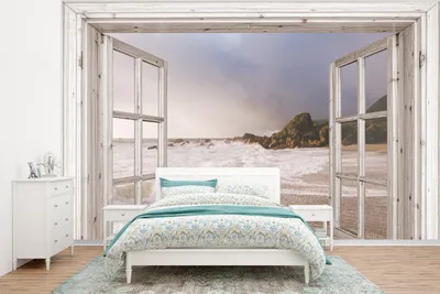 Produktbild von MuchoWow® Fototapete für Wohnzimmer oder Schlafzimmer Wandtapete Vinyl Motivtapete Aussicht - Strand - Meer - 375x280 cm - Schlafzimmer tapete